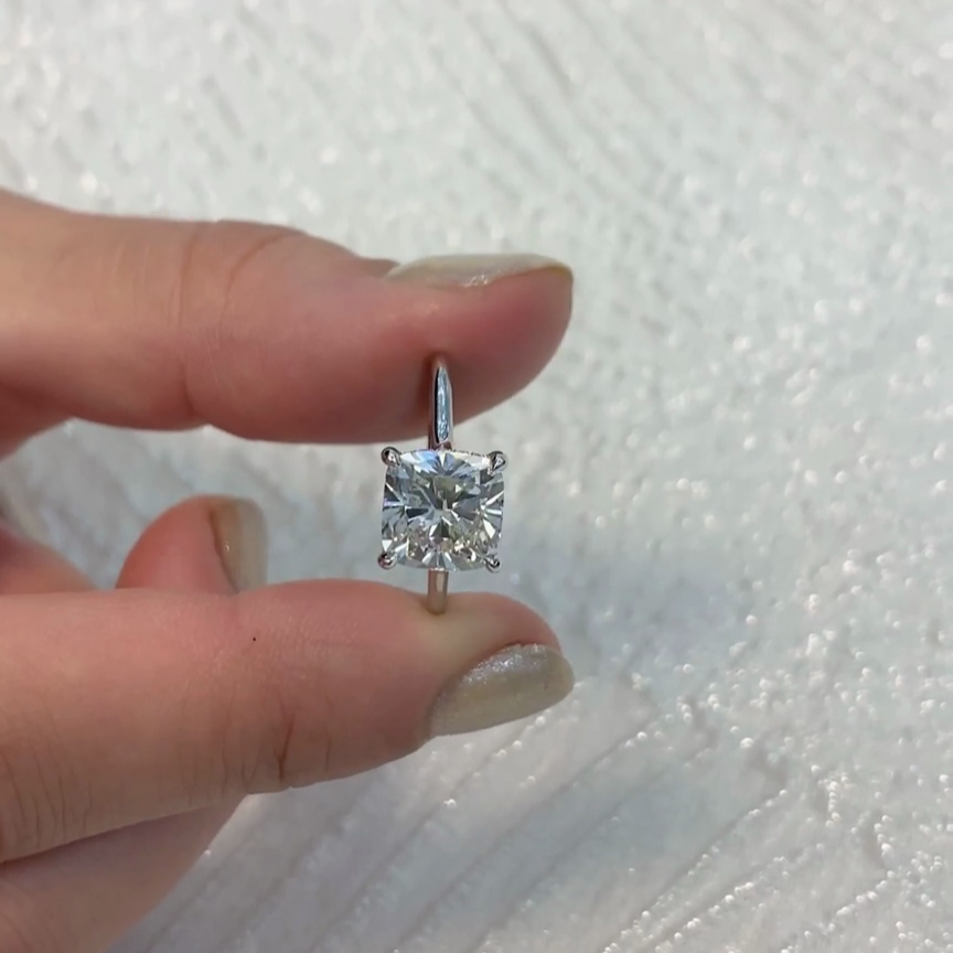 3.15tcw Cushion Lab Diamond Solitaire Engagement Ring | IGI Certified | White Gold | 3.00ct Center