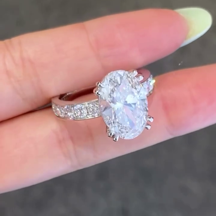 Oval Lab Grown Diamond 7.00tcw Engagement Ring | 5ct Center + 2ct Side | IGI Certified