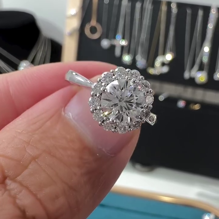 Round 1.15tcw Lab Grown Diamond Halo cathedral Enagegament Ring, DEF Color, VVS-VS Clarity