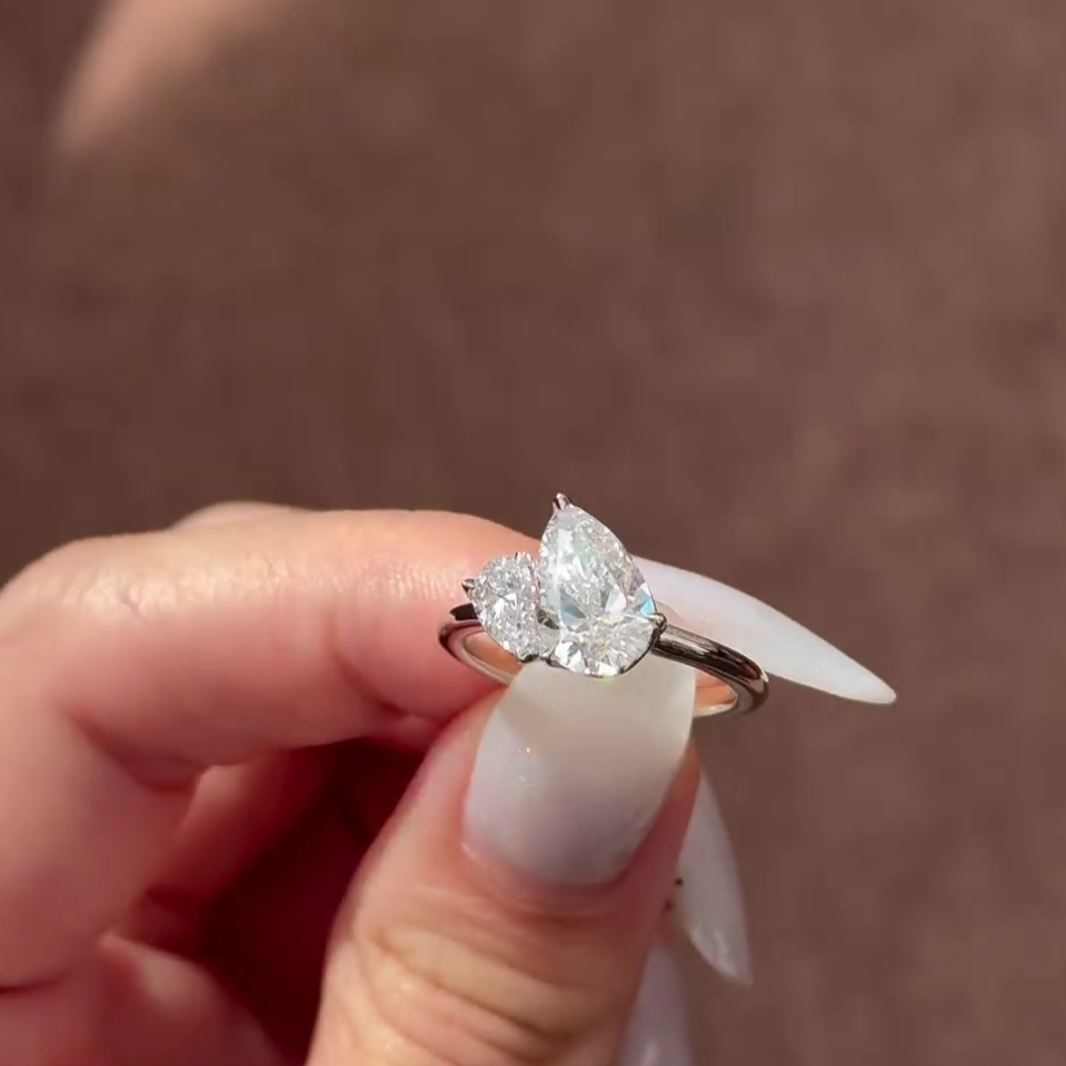 Toi Et Moi 1.80ct Lab Diamond Ring | Double Pear | IGI Certified | Custom Gold & Platinum Ring