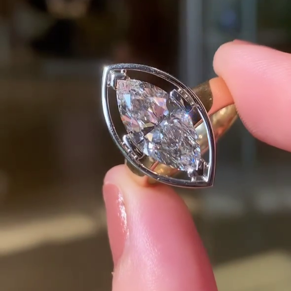 Marquise 4.50ct Lab Grown Diamond Wire Halo Engagement Ring, E-F Color, VVS-VS Clarity