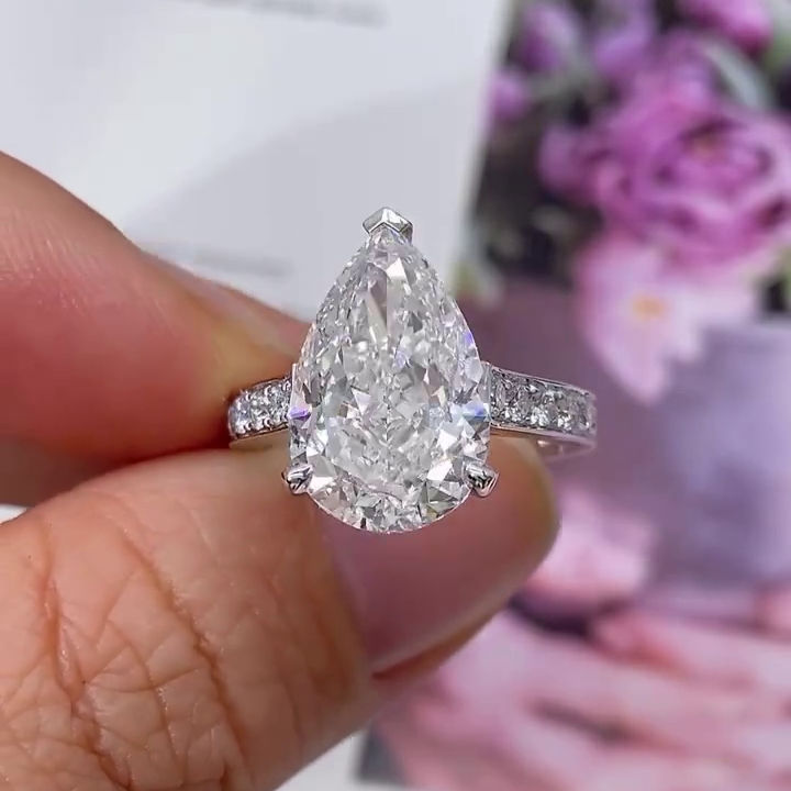 Pear 7.00tcw Lab Grown Diamond Channel Set Cathedral Engagement Ring, D-E-F Color, VVS-VS Clarity