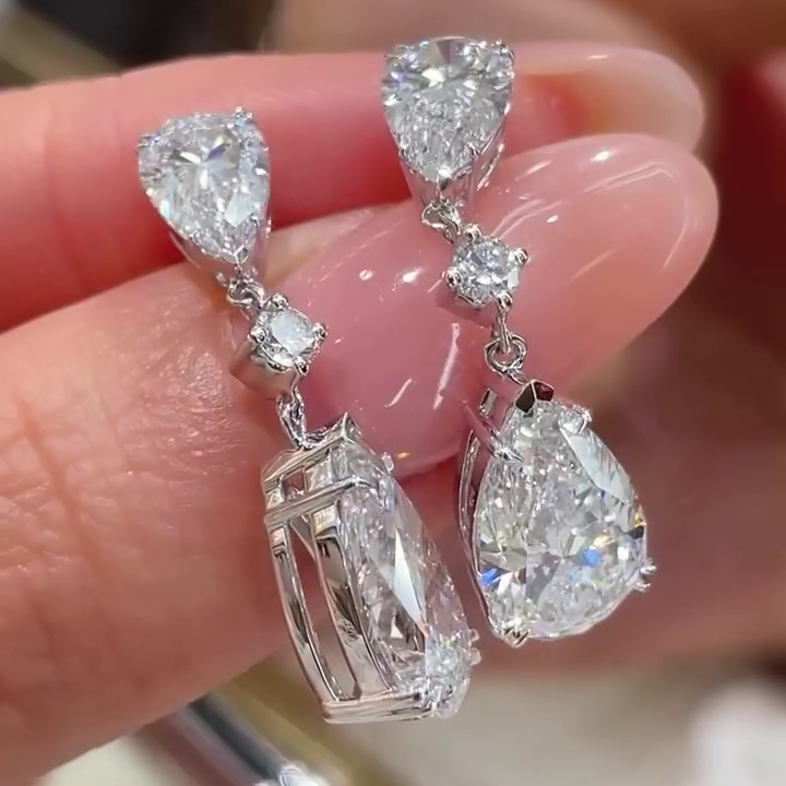 Pear 7.20tcw Lab Grown Diamond Drop Earring | Basket Set White Gold | D-E-F Color | VVS–VS Clarity | IGI Certified | Elegant Dangle Earrings