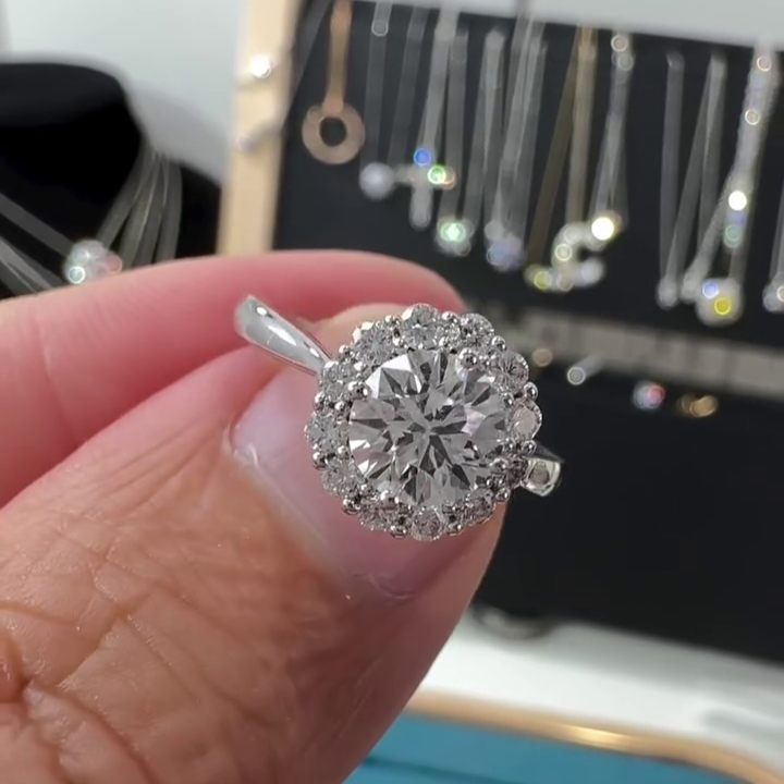 Round 1.15tcw Lab Grown Diamond Halo cathedral Enagegament Ring, DEF Color, VVS-VS Clarity