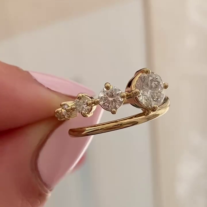 Round 0.80tcw Lab Grown Diamond Unique Five Stone Bypass Engagement Ring, D-E-F Color, VVS-VS Clarity