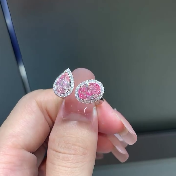 Pear & Oval 3.40tcw Fancy Pink Lab Diamond Ring | Halo Style | IGI Certified | VVS–VS