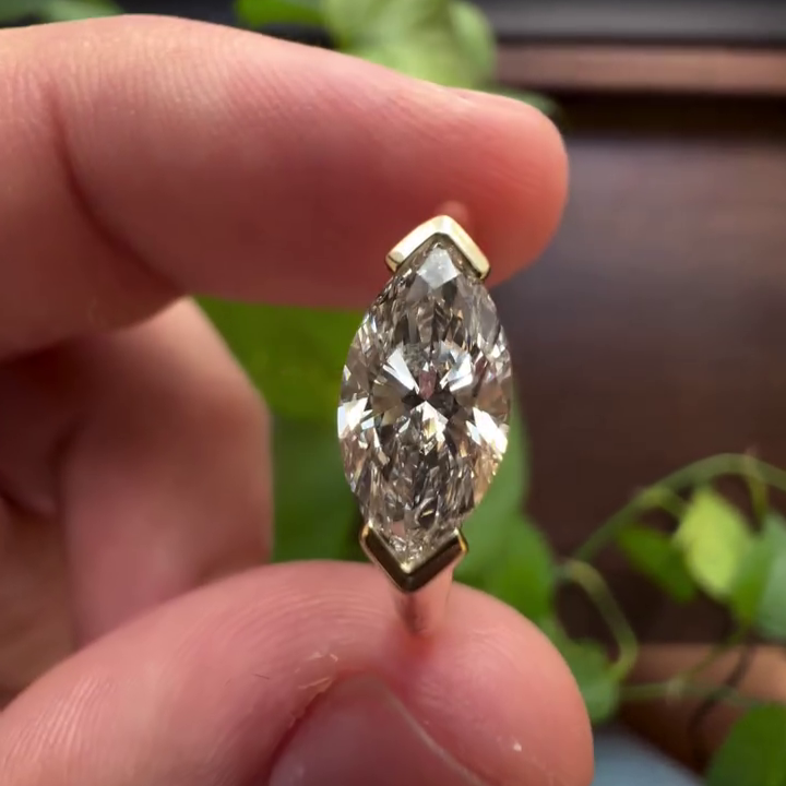 Marquise 1.00ct Lab Grown Diamond Cathedral Half Bezel Diamond, D-E-F Color, VVS-VS Clarity - IGI Certificate