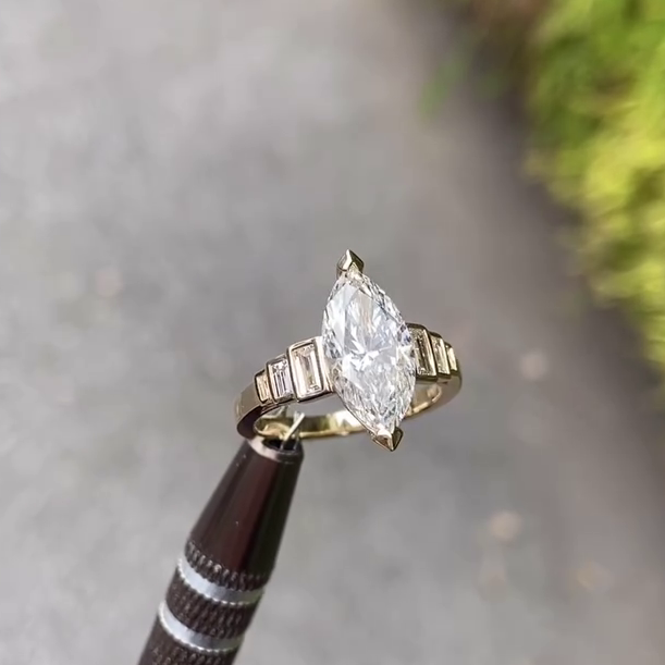 Marquise 4.40tcw Lab Grown Diamond Engagement Ring | 4.00ct Center + 0.40ct Baguette Side Stones | IGI Certified