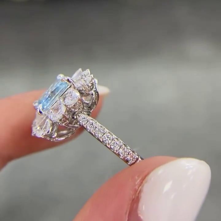 Fancy Blue Radiant 3.00tcw Lab Grown Diamond Cluster Engagement Ring | IGI Certified