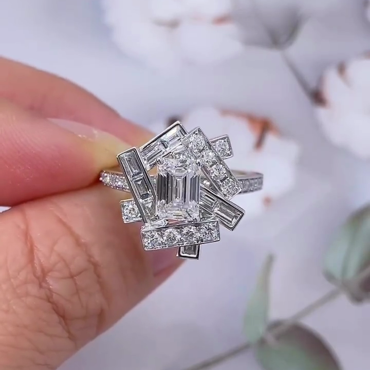 Emerald 3.00tcw Lab Grown Diamond Halo Channel Pave Unique Style Engagement Ring, D-E-F Color, VVS-VS Clarity - IGI Certificate