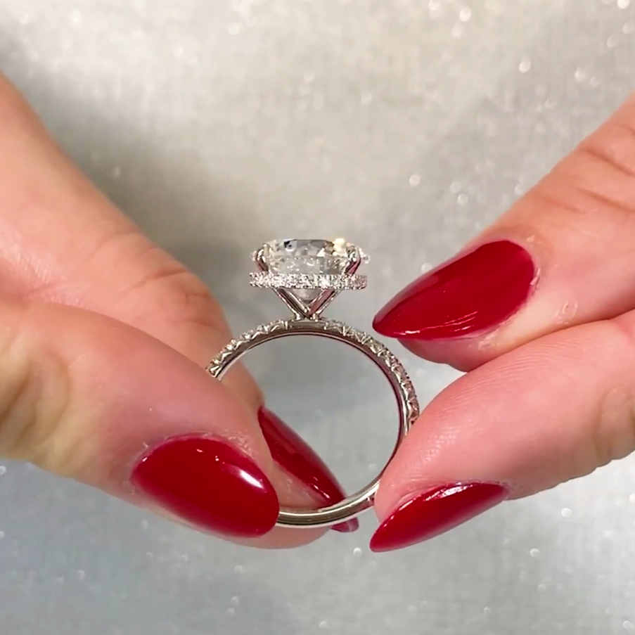 Round 4.50tcw Lab Diamond Engagement Ring | 4.00ct Center | Hidden Halo | IGI Certified | White Gold