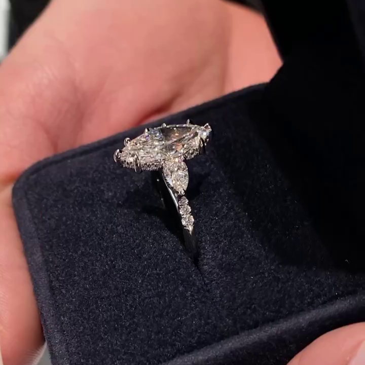 Marquise Three Stone 3.25tcw Lab Diamond Ring | Hidden Halo Style | IGI Certified