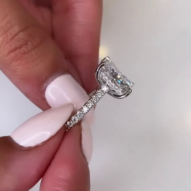 Radiant 5.50tcw Lab Grown Diamond Hidden Halo Engagement Ring, DEF Color, VVS-VS Clarity - IGI Certified
