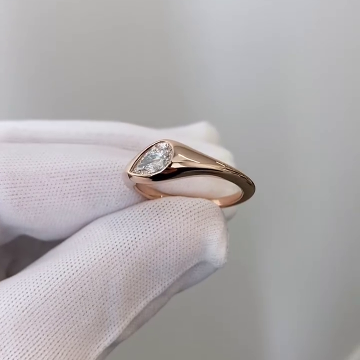 Pear 0.80ct Lab Grown Diamond Bezel Style Engagement Ring, D-E-F Color, VVS-VS Clarity - IGI Certificate