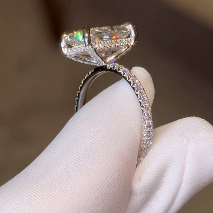 Radiant 3.50tcw Lab Grown Diamond Hidden Halo Pave Engagement Ring, D-E-F Color, VVS-VS Clarity