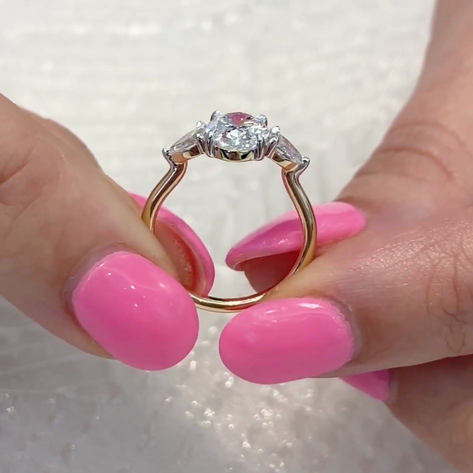 Oval 1.90tcw Lab Grown Diamond Three Stone Engagement Ring, D-E-F Color, VVS-VS Clarity - IGI Certified