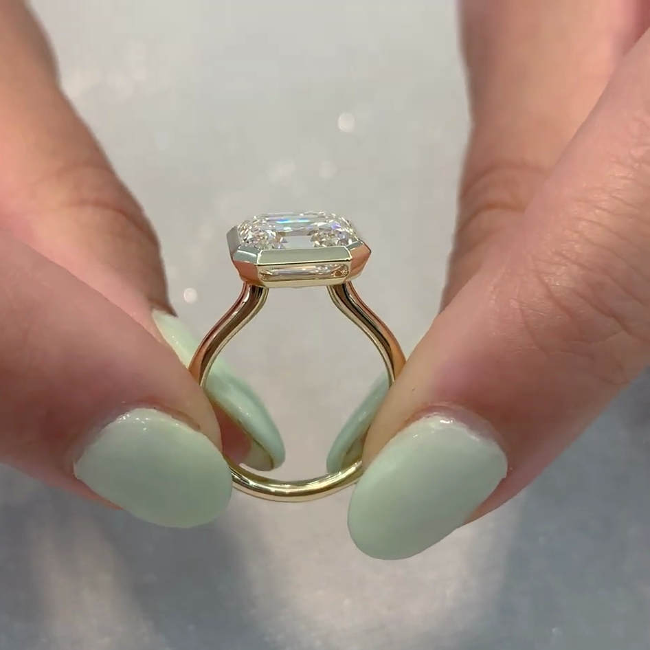 Asscher 4.00ct Lab Grown Diamond Bezel Set Engagement Ring, D-E-F Color, VVS-VS Clarity - IGI certified