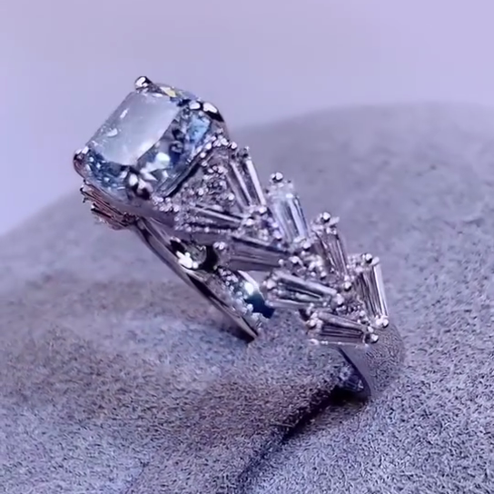 Cushion Blue 1.00tcw Lab Grown Diamond Baguette Accent Engagement Ring | White Gold | D-E-F Color | VVS-VS Clarity | IGI Certified