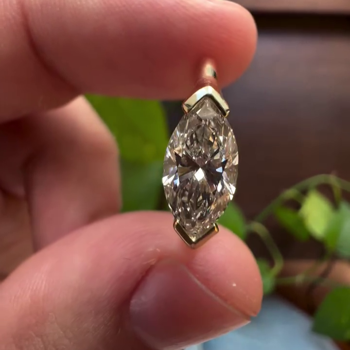 1.00ct Marquise Lab Grown Diamond Cathedral Half Bezel Engagement Ring | IGI Certified | VVS–VS Clarity