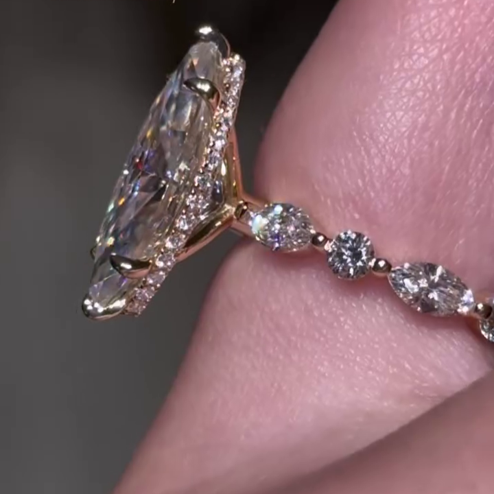 Marquise 4.00tcw Lab Grown Diamond Hidden Halo Pave Engagement Ring, D-E-F Color, VVS-VS Clarity