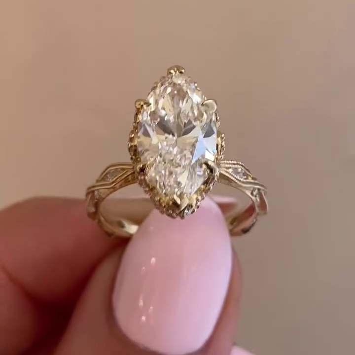 Marquise 3.00tcw Lab Grown Diamond Unique Band Engagement Ring, DEF Color, VVS-VS Clarity
