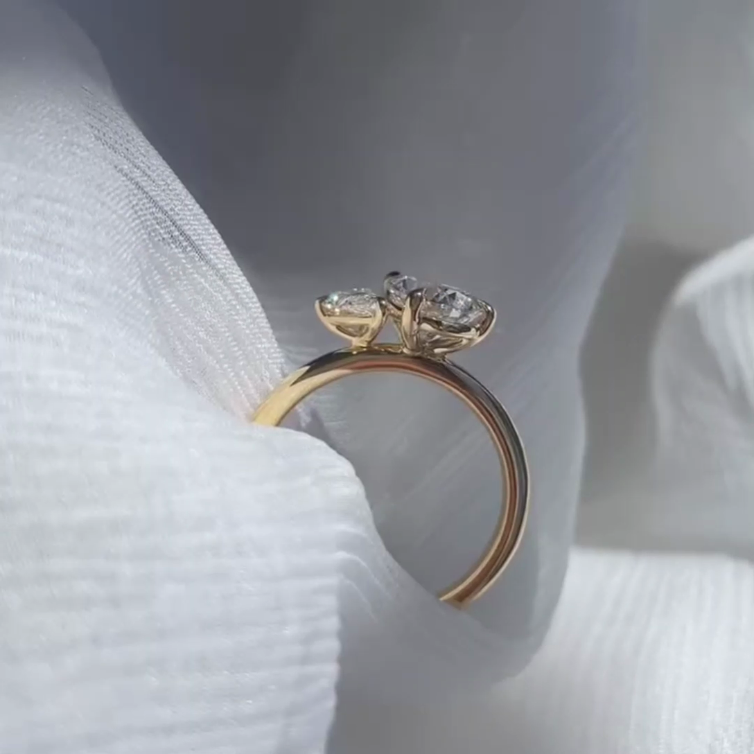Toi et Moi 1.40ct Double Pear Lab Diamond Ring | IGI Certified | Custom 10k 14k 18k Gold or Platinum