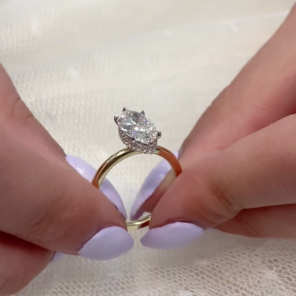 Marquise 2.20tcw Lab Diamond Ring | Two-Tone Hidden Halo Solitaire | IGI Certified