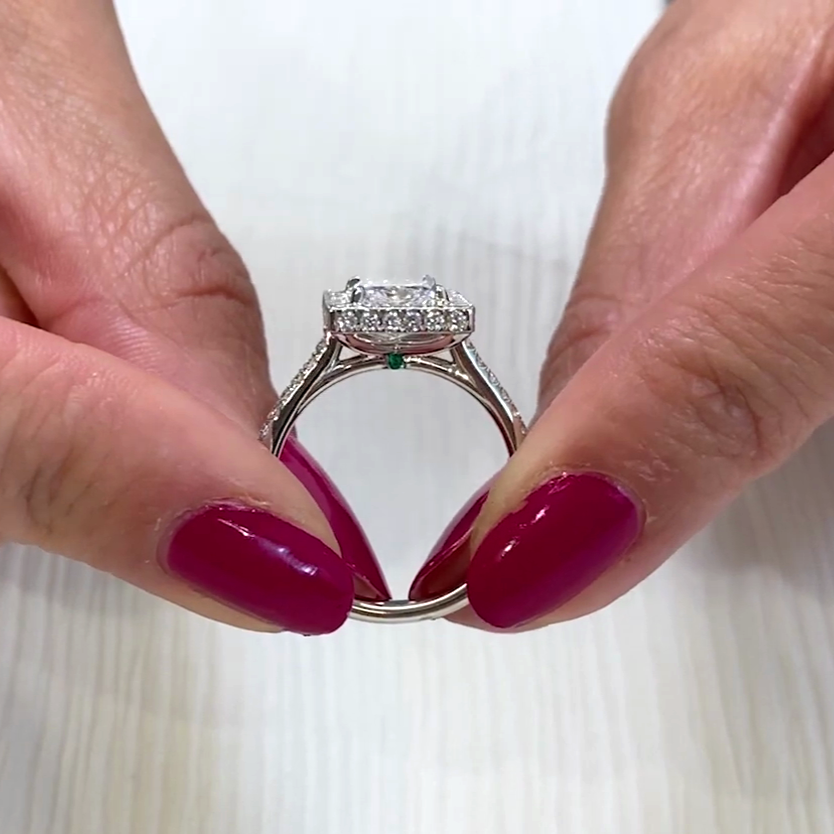Radiant 2.74tcw Lab Grown Diamond Double Edge Halo Engagement Ring, D-E-F Color, VVS-VS Clarity