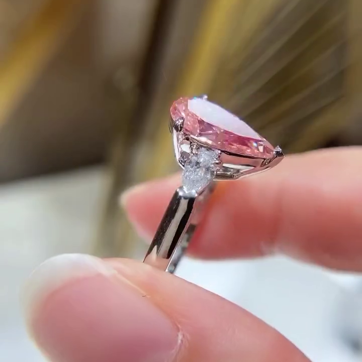 Pear Shape 1.20tcw Fancy Pink Lab Grown Diamond Engagement Ring | Three Stone Ring | 1.00ct Center | IGI Certificate