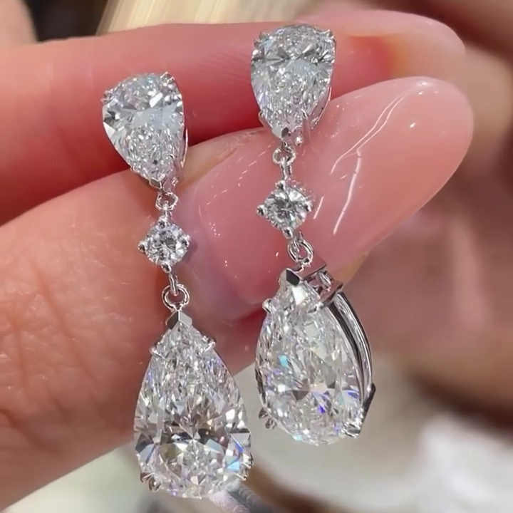 Pear 7.20tcw Lab Grown Diamond Drop Earring | Basket Set White Gold | D-E-F Color | VVS–VS Clarity | IGI Certified | Elegant Dangle Earrings