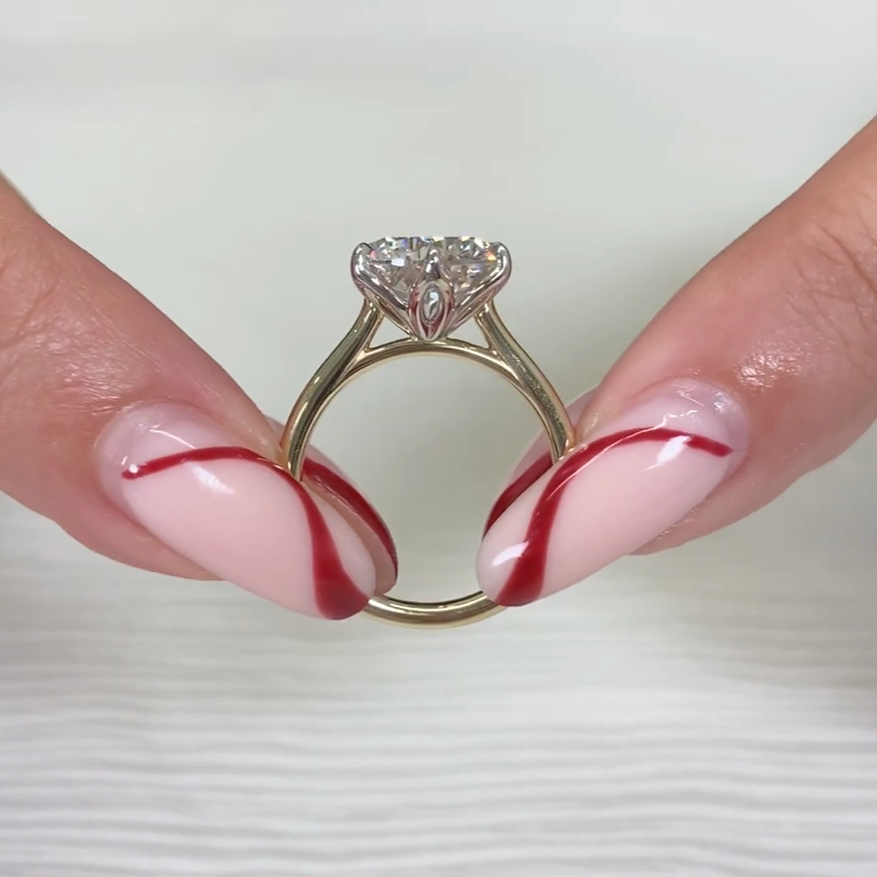 Round 3.50ct Lab Grown Diamond Two Tone Cathedral Engagement Ring, D-E-F Color, VVS-VS Clarity - IGI Certified