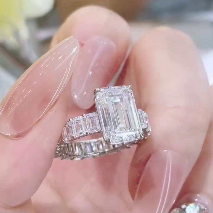 Emerald 8.00tcw Lab Grown Diamond Engagement Ring | 5.00ct Center + 3.00ct Side Stones | IGI Certified