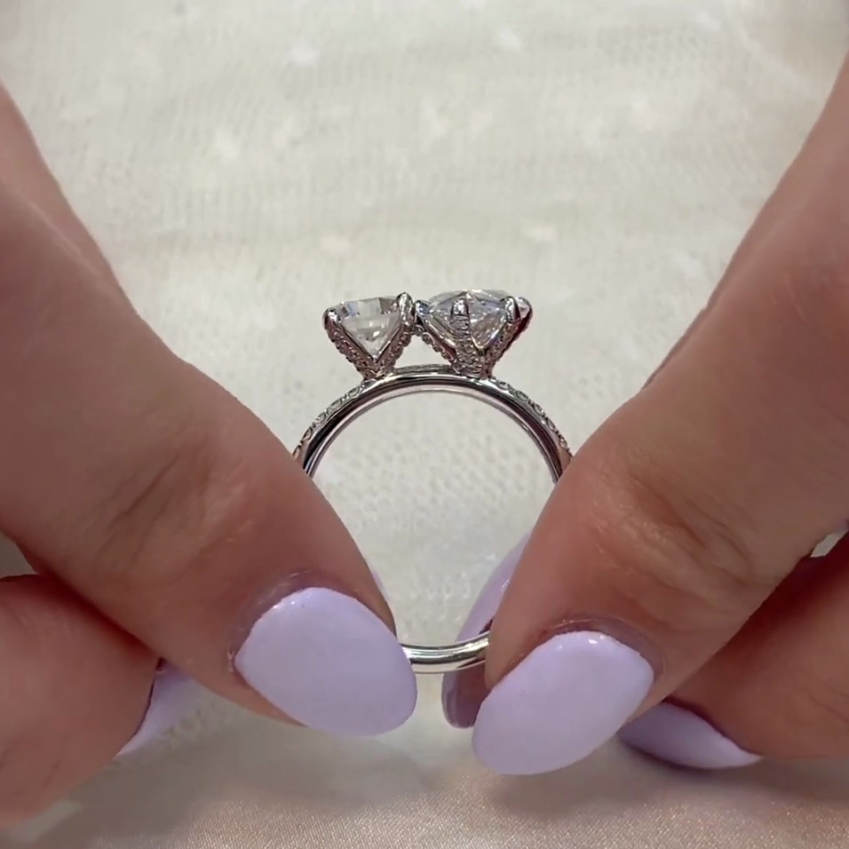 Pear & Round 3.30tcw Lab Diamond Toi Et Moi Pavé Ring | IGI Certified | Custom Gold Engagement Ring