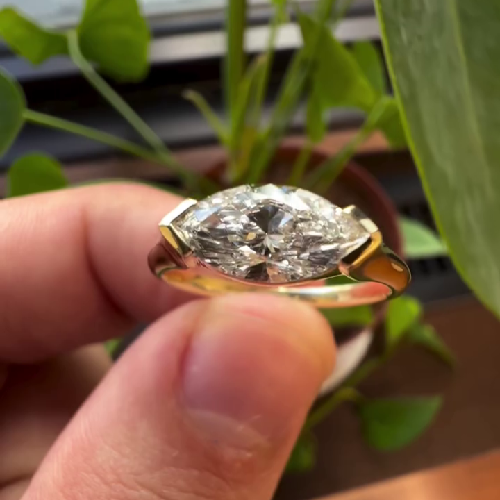 Marquise 1.00ct Lab Grown Diamond Cathedral Half Bezel Diamond, DEF Color, VVS-VS Clarity - IGI Certificate