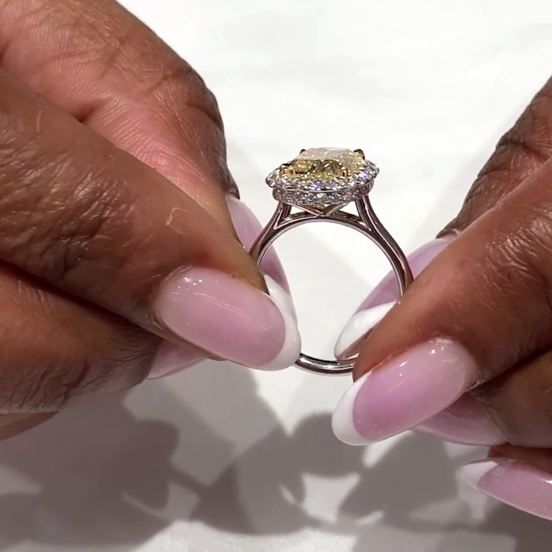 Cushion 3.30tcw Fancy Yellow Lab Diamond Halo Ring | IGI Certified | White Gold