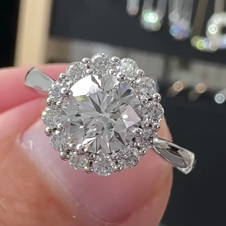 Round 1.15tcw Lab Grown Diamond Halo cathedral Enagegament Ring, DEF Color, VVS-VS Clarity