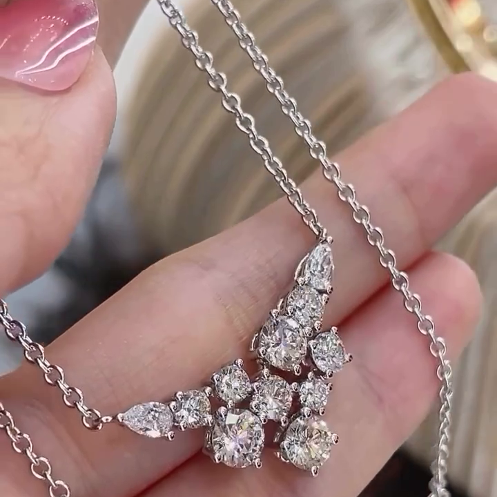 4.00tcw Round And Pear Lab Diamond Necklace | IGI Certified | DEF VVS–VS Clarity