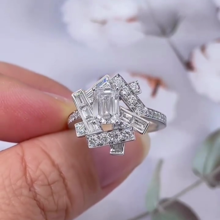 Emerald 3.00tcw Lab Grown Diamond Halo Channel Pave Unique Style Engagement Ring, D-E-F Color, VVS-VS Clarity - IGI Certificate