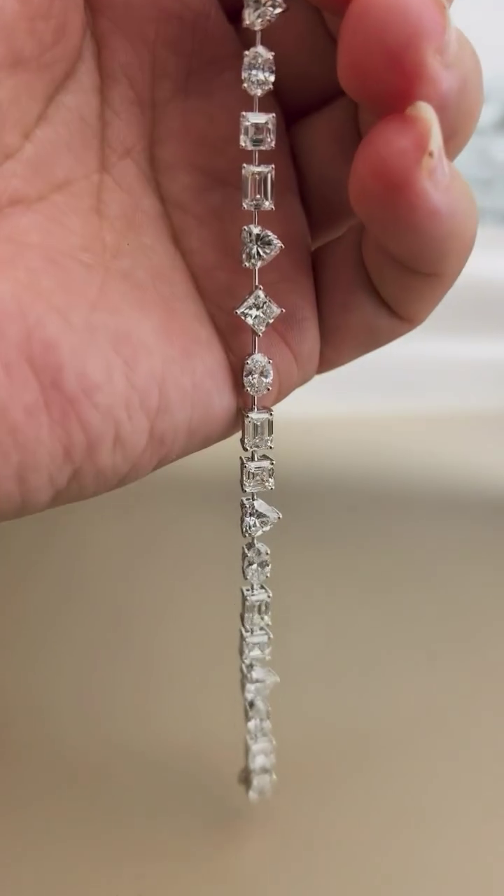 Multi Shape 10.50tcw Lab Grown Diamond Bracelet | Modern Unique Design | D-E-F Color | VVS–VS Clarity | IGI Certified | Ethical Bracelet