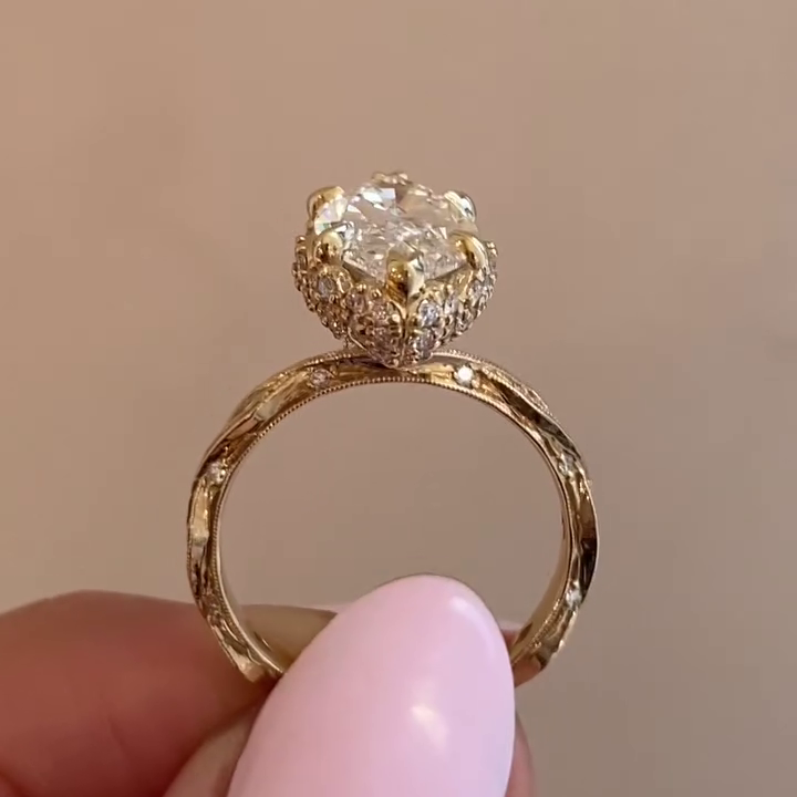 Marquise 3.00tcw Lab Grown Diamond Engagement Ring | Unique Side Stone Band | IGI Certified
