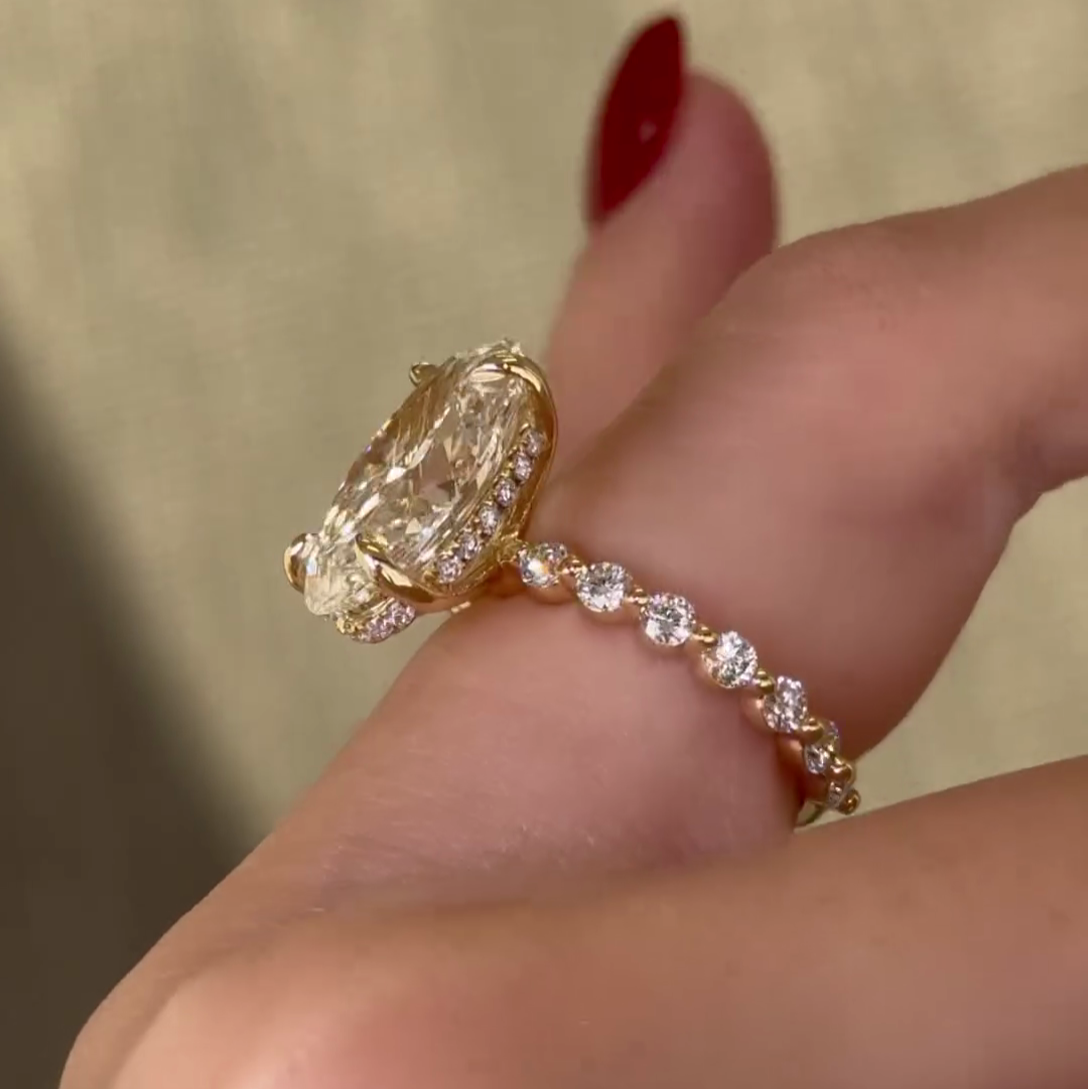 Oval 3.30tcw Lab Grown Diamond Hidden Halo Pave Engagement Ring, D-E-F Color, VVS-VS Clarity