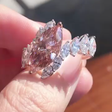 Fancy Pink Marquise 2.00tcw Lab Diamond Ring | Double Row Side Stones | IGI Certified