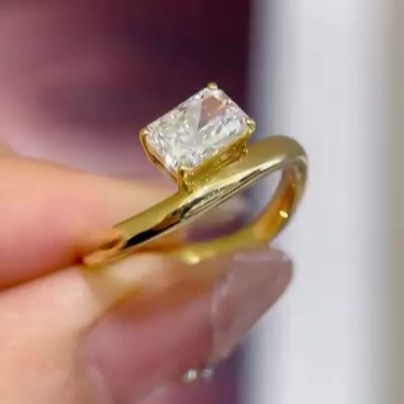 4 prong radiant cut diamond ring close up