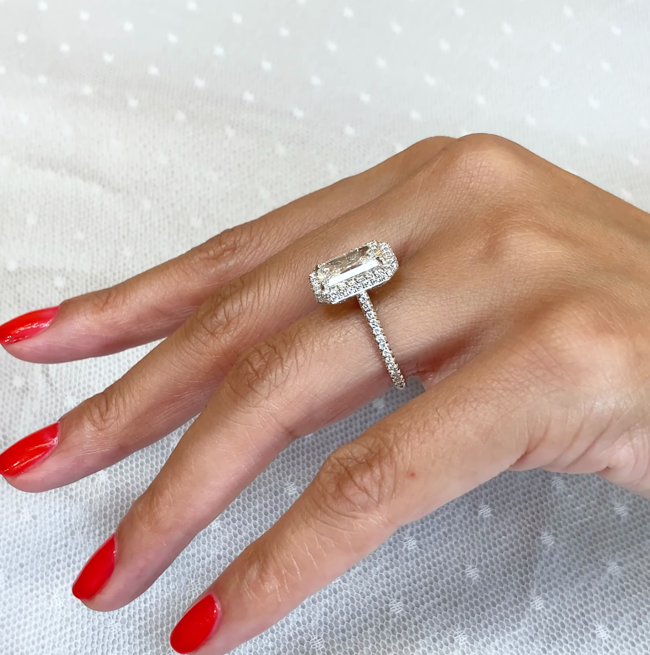 Radiant 3.50tcw Lab Grown Diamond Double Edge Halo Engagement Ring, D-E-F Color, VVS-VS Clarity - IGI Certified