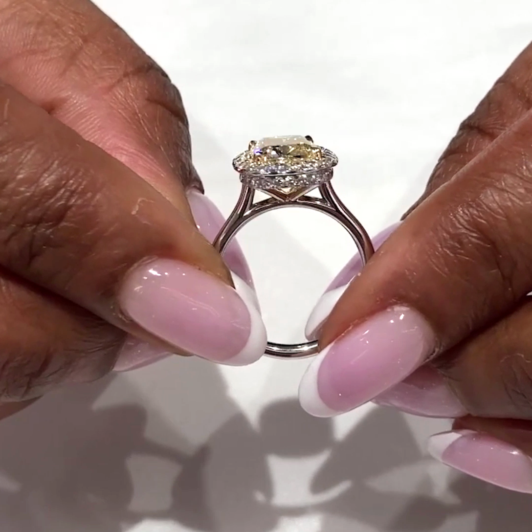 Cushion 3.30tcw Fancy Yellow Lab Diamond Halo Ring | IGI Certified | White Gold