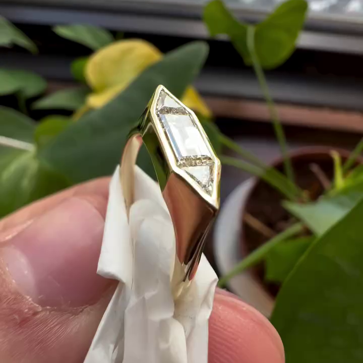Baguette And Trillion 0.90tcw Lab grown Diamond Three Stone Bezel Engagement Ring, D-E-F Color, VVS-VS Clarity