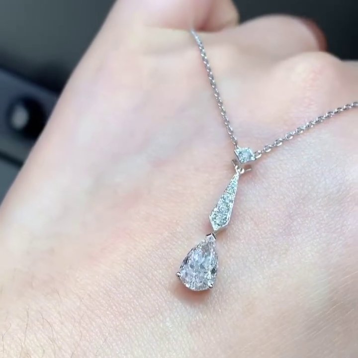 Pear And Round 1.50tcw Lab Grown Diamond Drop Pendant Necklace, D-E-F Color, VVS-VS Clarity