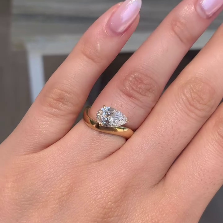 Pear 1.50tcw Lab Grown Diamond Wave Band Engagement Ring, D-E-F Color, VVS-VS Clarity