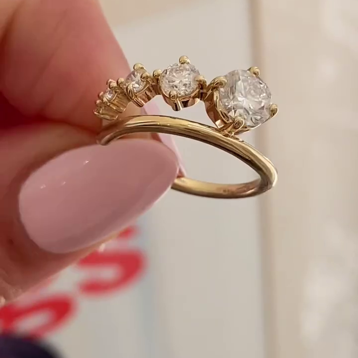 Round 0.80tcw Lab Grown Diamond Unique Five Stone Bypass Engagement Ring, D-E-F Color, VVS-VS Clarity