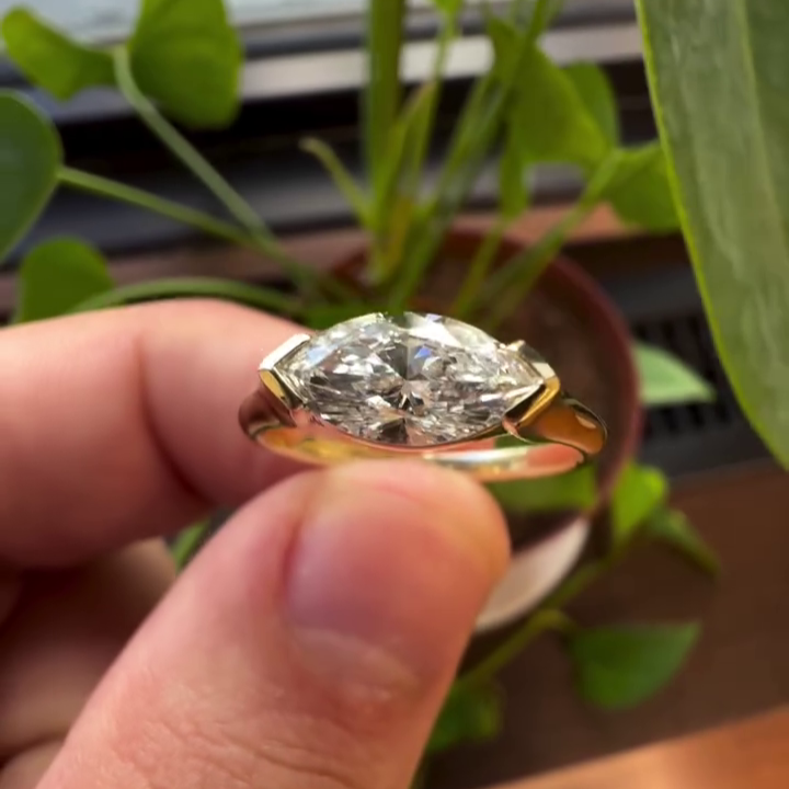 Marquise 1.00ct Lab Grown Diamond Cathedral Half Bezel Diamond, D-E-F Color, VVS-VS Clarity - IGI Certificate
